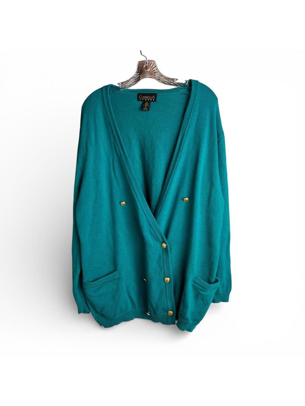 Teal Merino Wool Gold Button Cardigan